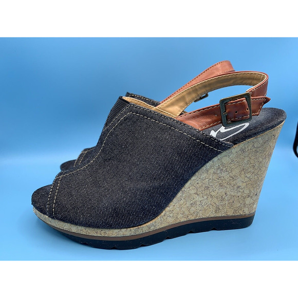 Skechers Shoes - SKECHERS DENIM Slingback Cork Wedges Sandals High Heels SN38251 Women's Size 8